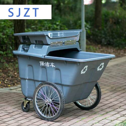 400L垃圾车手推环卫大号塑料保洁车户外垃圾桶带轮市政街道物业