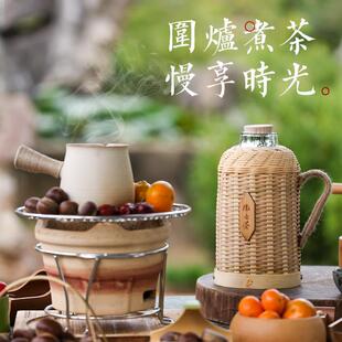 家用热水壶保温瓶竹编热水瓶手工传统紫竹编花中式复古茶室餐厅大