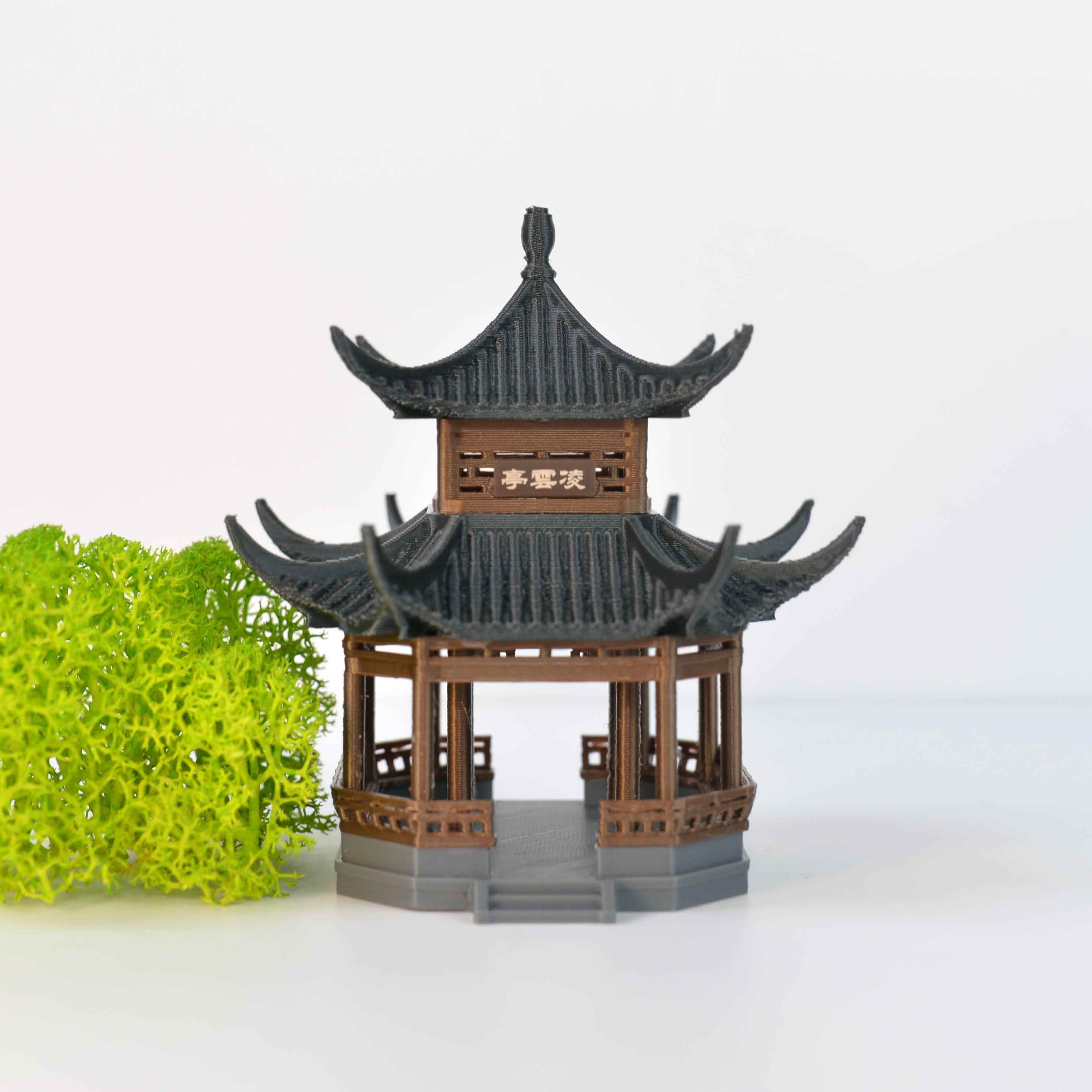 凉亭亭子摆件中式古建筑模型3D打印国风微景观假山盆景装饰新款