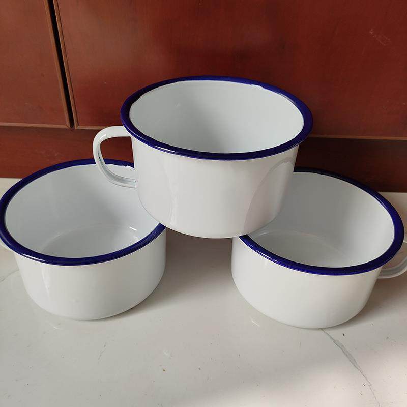 加厚带盖0.5的搪瓷泡面碗快餐杯铁饭碗学生食堂饭缸老式瓷缸子加