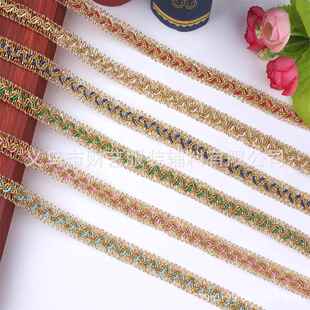 厂家服装辅料财艺花边窗帘彩色花边家居软饰民族金色花边