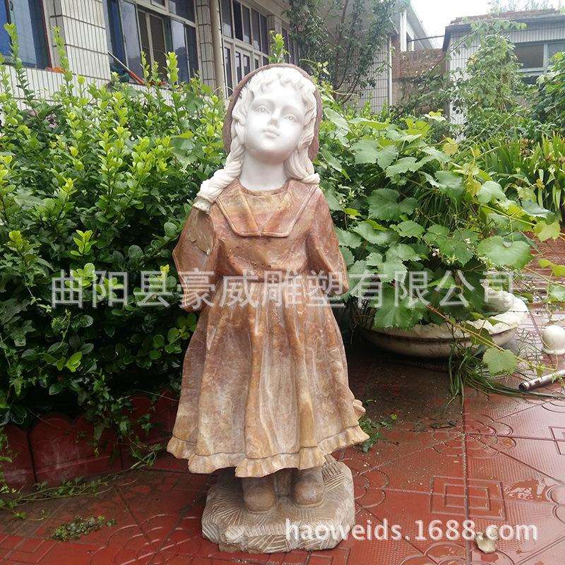 供应大理石拼接雕塑石雕彩人汉白玉欧式人物观赏石摆件欧式风