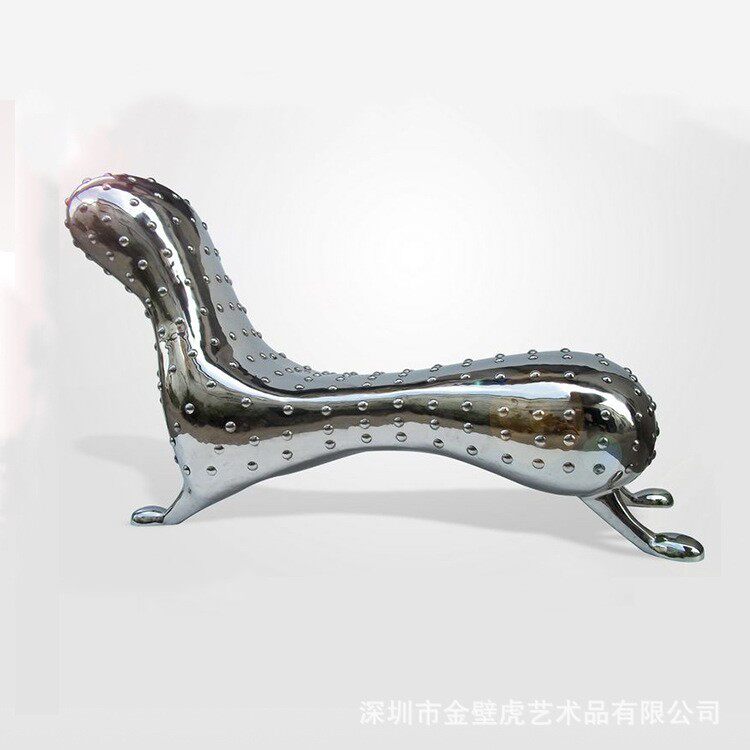 创意不锈钢海狮躺椅 商场三人座玻璃钢座椅 咖啡厅五人座金属沙发