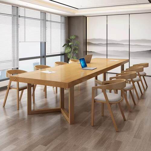 会议桌全实木长桌大型接待洽谈办公桌工作台图书馆学习原木大书桌