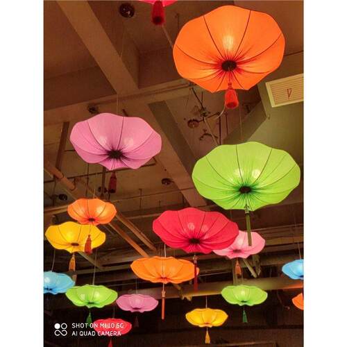 雨伞荷叶莲花灯具新中式灯笼火锅店茶餐厅餐饮过道饭店禅意吊灯