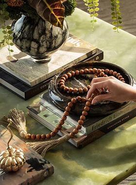 新中式样板间书桌串珠装饰摆件宋代美学书房茶室氛围布置高档软装