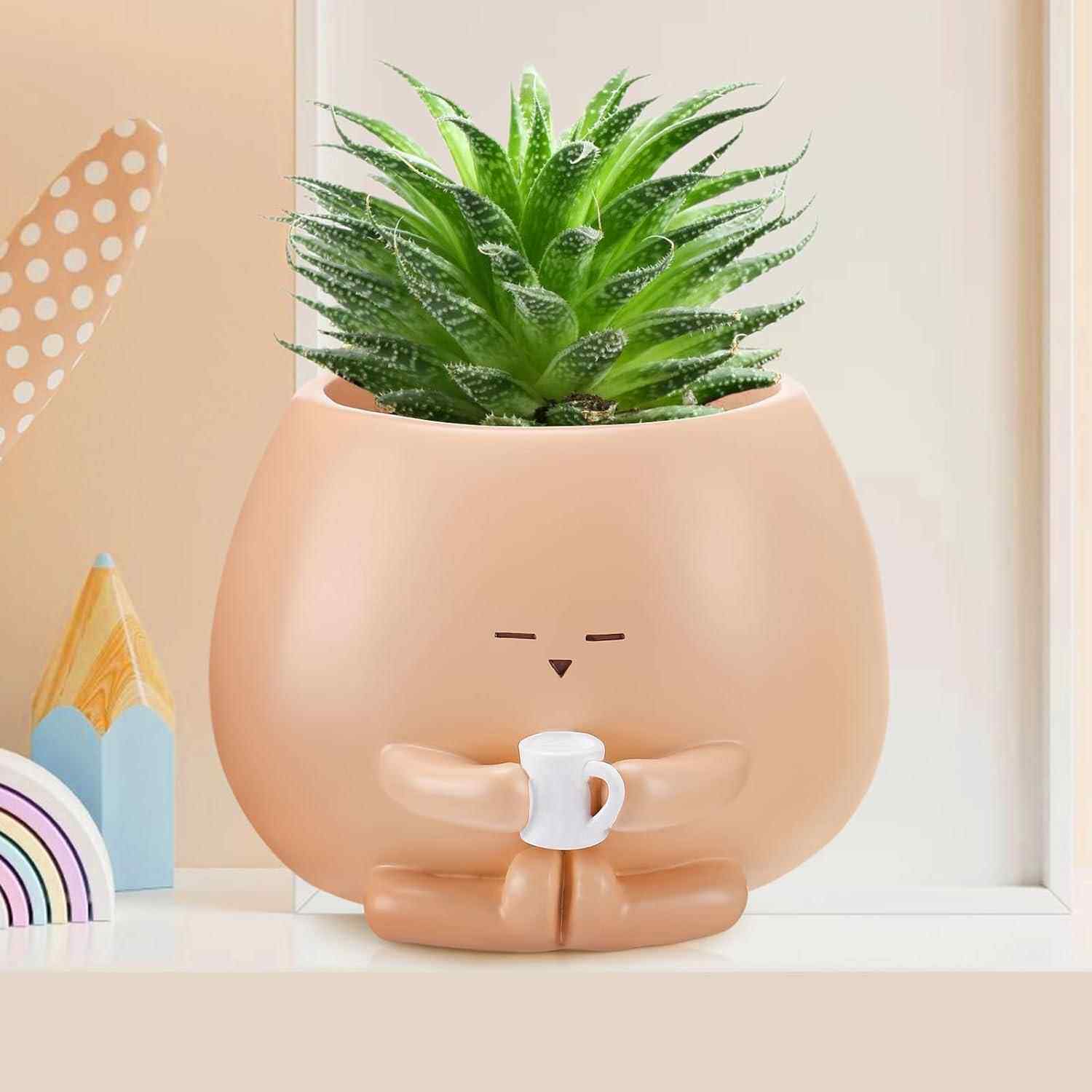 跨境爆款 可爱的花盆 坐式花盆室内花 仙人掌花盆树脂工艺品