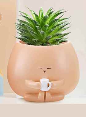 跨境爆款 可爱的花盆 坐式花盆室内花 仙人掌花盆树脂工艺品