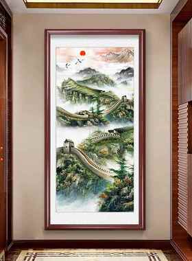 网红万里长靠图玄关装饰画画画山水山客厅竖版风城景壁画走廊过道