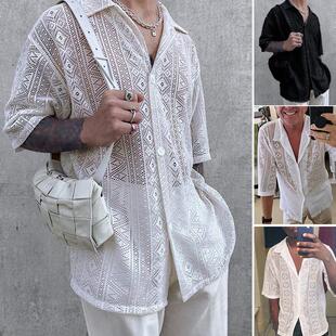 mid sleeve mesh shirt Shirt lace men