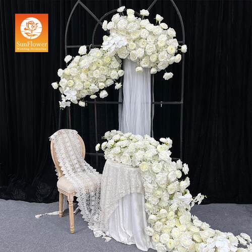 婚礼路引白色玫瑰花长条型花条花门户外造景拱门舞台装饰仿真花