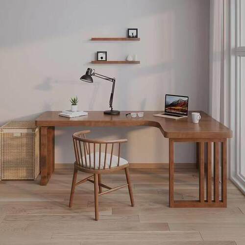 北欧实木转角书桌双人角落电脑桌l型简约家用儿童拐角办公桌7字型