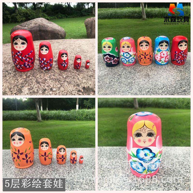 五层彩绘俄罗斯套娃 5层彩色油漆手绘木质套娃娃各类手工套娃