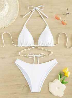 Solid color neck hanging shell bikini 纯色系带挂脖贝壳比基尼