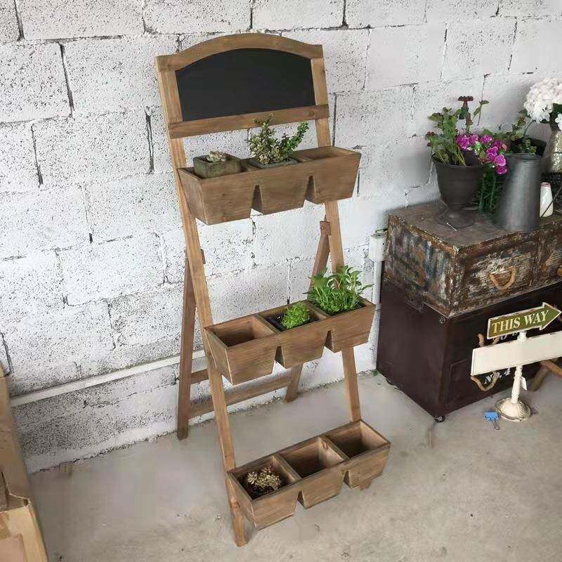 美式乡村复古实木花架几落地式多层方形置物架子阳台花器摆设装饰
