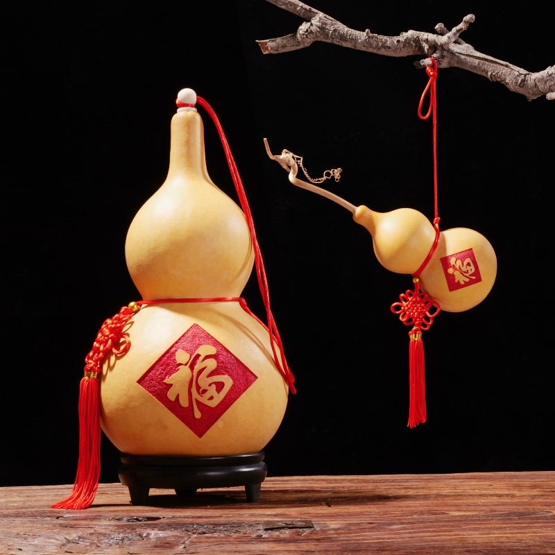 风中国结水文玩福字开口天然特大小葫芦挂件门口家居摆件木葫胡芦