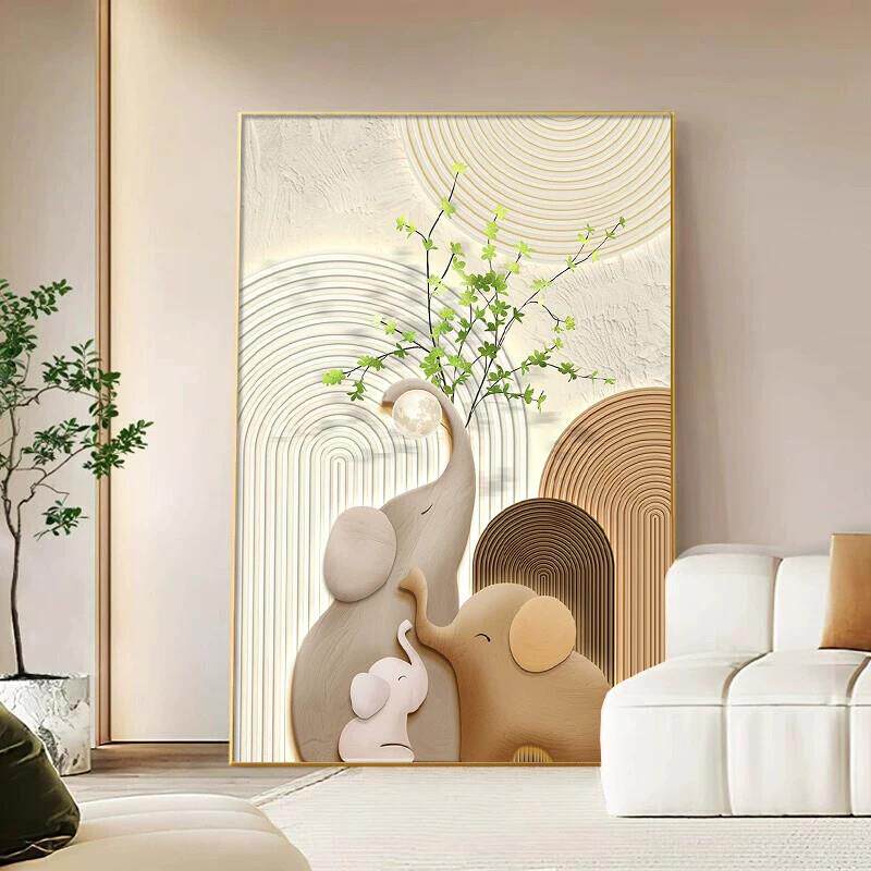 轻奢高档客厅装饰画大象沙发背景墙挂画寓意好大幅落地画玄关壁画
