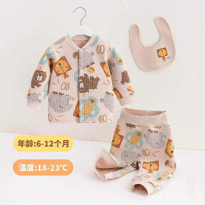 秋冬季婴儿衣服夹棉套装婴幼儿保暖衣外穿分体儿童家居服加厚