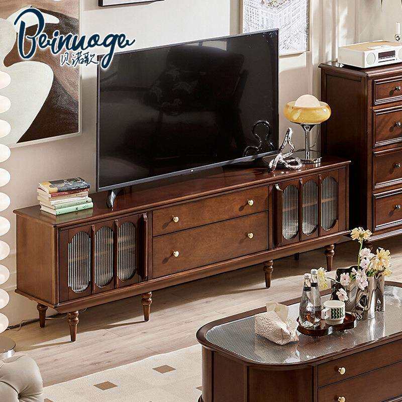 美式实木电视柜收纳储物柜一体客厅法式轻奢高级感复古置物柜