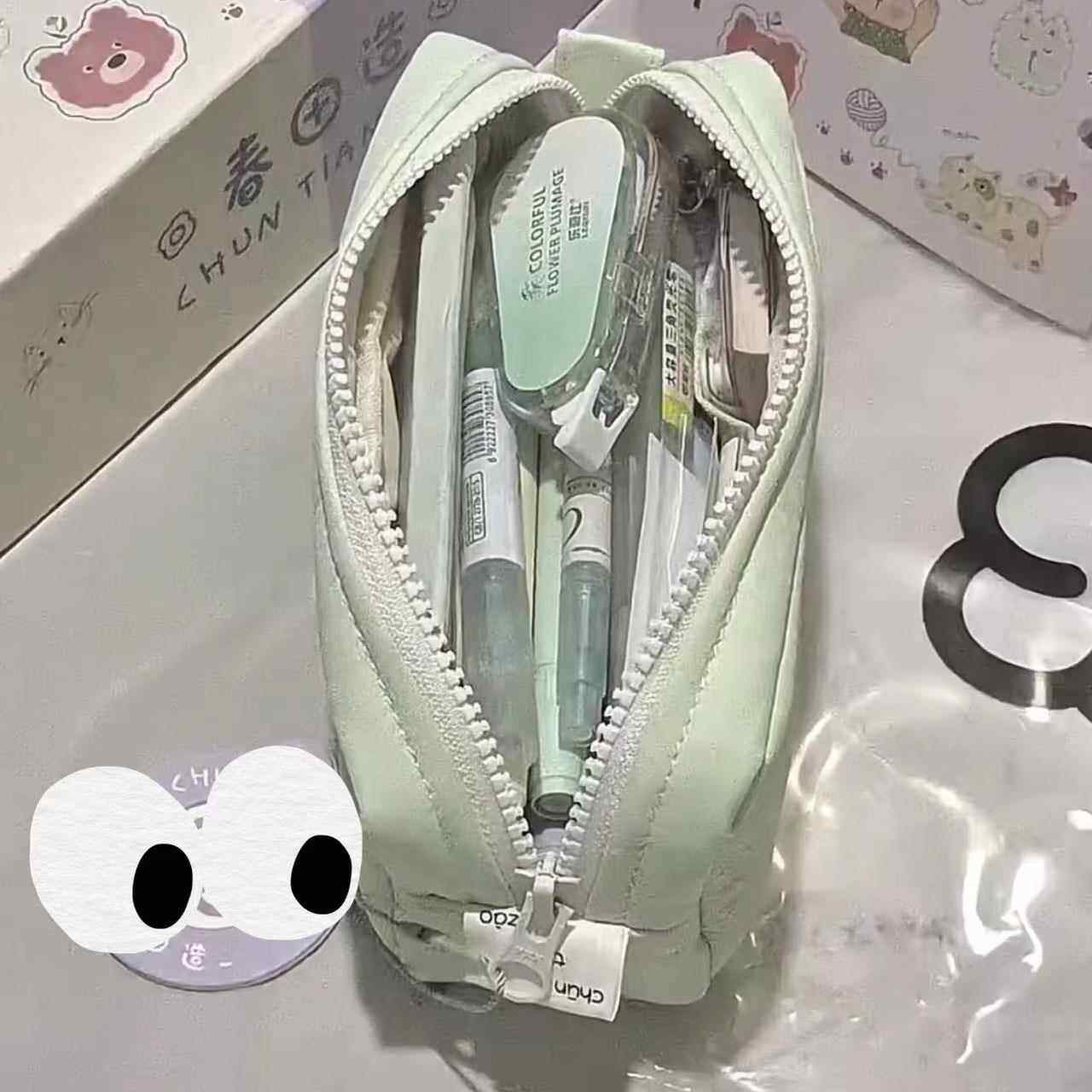 ins风简约奶油小方笔袋小清新高颜值学生多隔层铅笔盒文具收纳袋