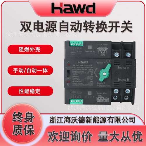 双电源自动转换开关2P230V 4P 400V125Apc级家用不断电自动切换器