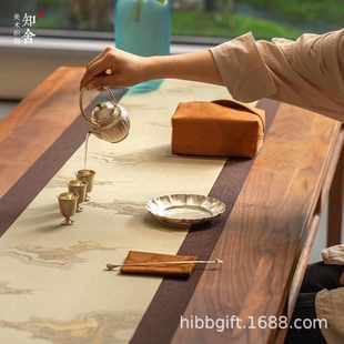 知舍新品云霞翠轩织锦茶席套组中式复古茶桌台布垫子双面布艺桌旗