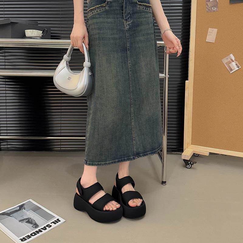 小众厚底凉鞋女外穿2025夏季新款网红时尚百搭松糕底一字带沙滩鞋