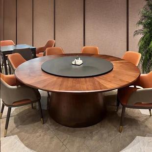 酒店电动餐桌大圆桌子岩板中间转盘20人包厢饭店家用饭桌火锅圆桌