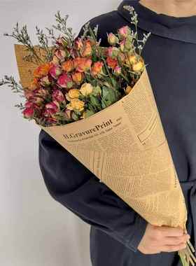 多头玫瑰干花花束北欧ins风小清新家居摆设插花蔷薇真花文艺装饰