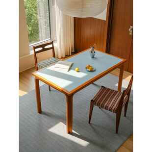 莱陌|覆古实木餐桌家用长方形防火板书桌饭桌中古餐桌椅桌子