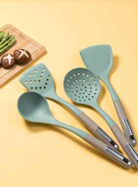 Silicone Kitchen Utensil 4-Piece Set: Slotted Spoon, Ladle,