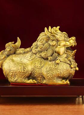 铜财福貔貅摆件一对公母客店厅办黄88公铺室家居装饰开业乔迁摆件