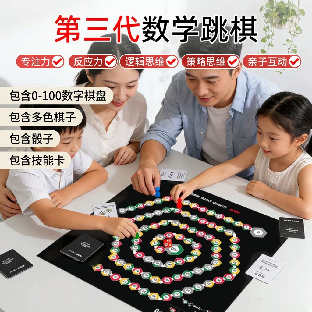 儿童数字跳棋玩具加减乘除益智桌游亲子互动双人对战数学思维训练