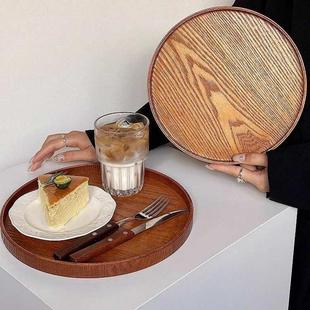 圆形茶盘木托盘 盘子盘盘餐点心杯子家用盘甜品蛋糕收纳水果盘日式