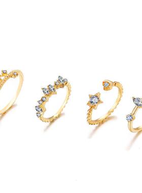 rings women 9pcs set jewelry 星芒月牙关节戒指女9件套装戒指潮