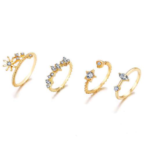 rings women 9pcs set jewelry 星芒月牙关节戒指女9件套装戒指潮