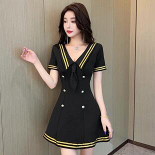 夜场上班衣服性感气质减龄海军领短裙技师工作服夜总店低胸连衣裙