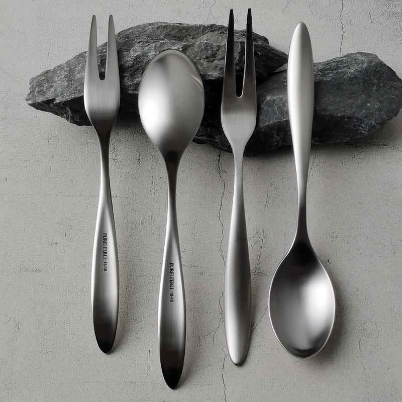 PURFI PERLI 18-10不锈钢 甜品勺茶勺 水果叉甜品小叉子 砂光质感