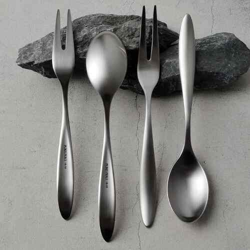 PURFI PERLI 18-10不锈钢 甜品勺茶勺 水果叉甜品小叉子 砂光质感