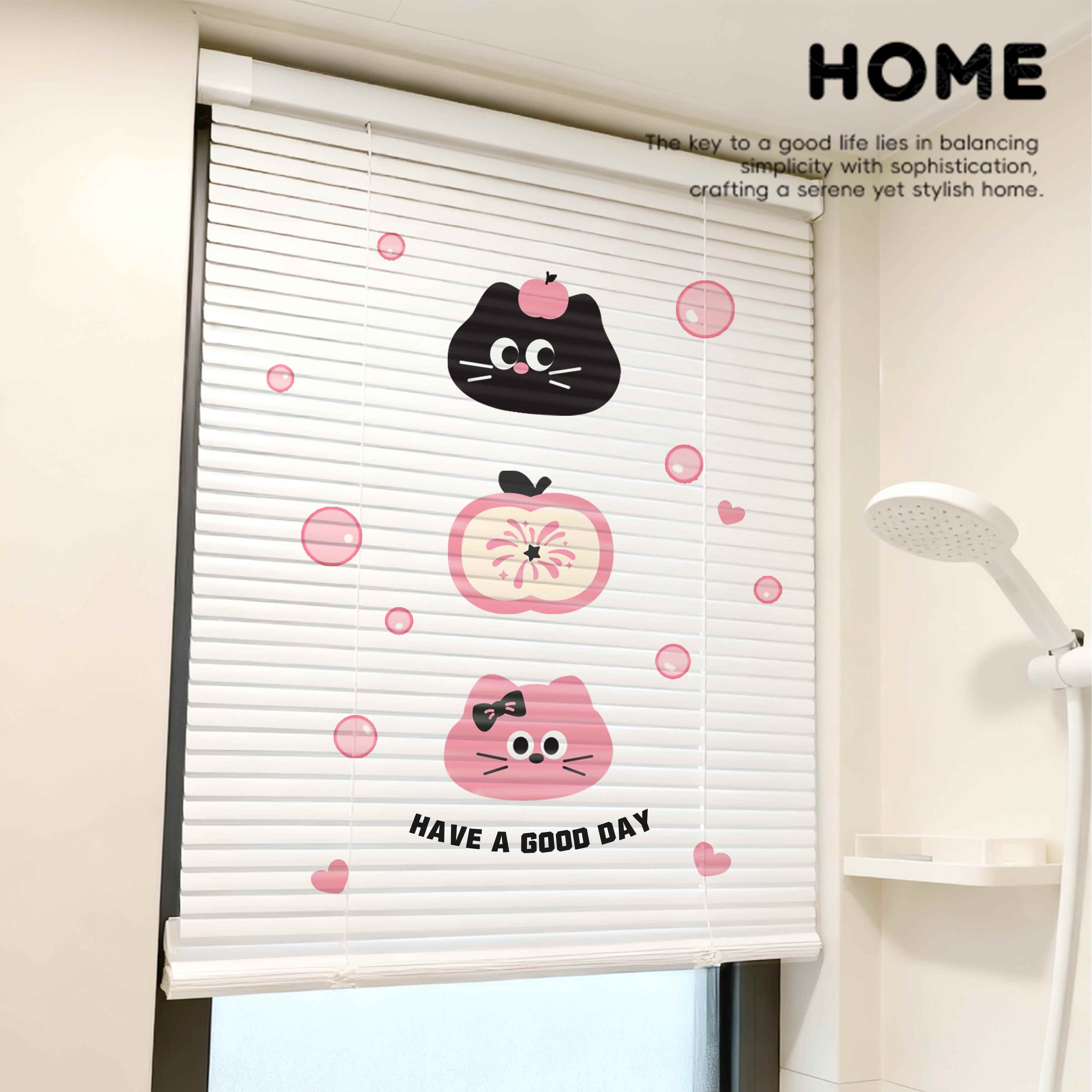 泡泡猫咪免打孔百叶窗帘铝合金印花遮光升降卷拉式儿童房浴室卷帘