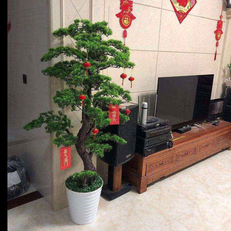 仿真植物盆栽迎客松客厅玄关摆件大型绿植室内装饰假树花景招财树