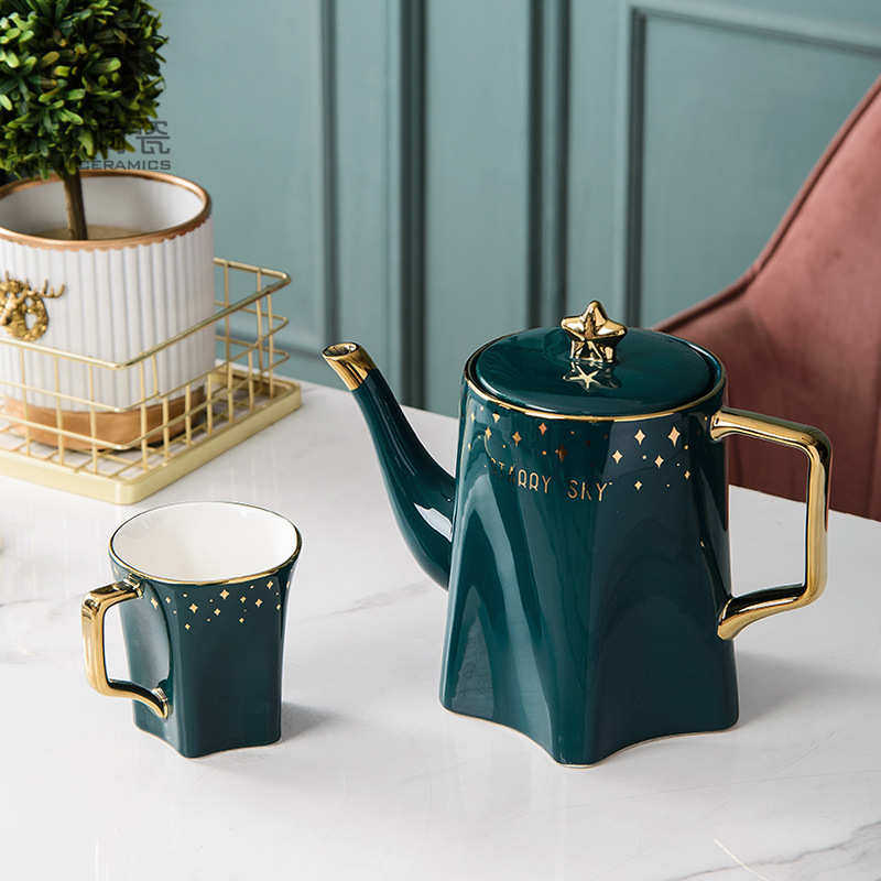 欧式简约时尚陶瓷水具套装 奢华星星商务礼品茶具 一壶四杯带托盘,餐饮具,水具套装,淘宝优惠券,粉丝福利购,淘宝优惠卷