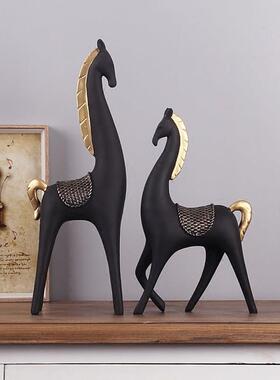 北欧创意母子黑马动物摆件家居装饰工艺品客厅电视柜摆设礼物礼品