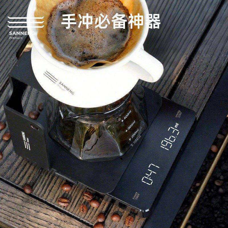 三能手冲咖啡电子秤精准家用厨房秤小型咖啡豆称重器自动计时克称
