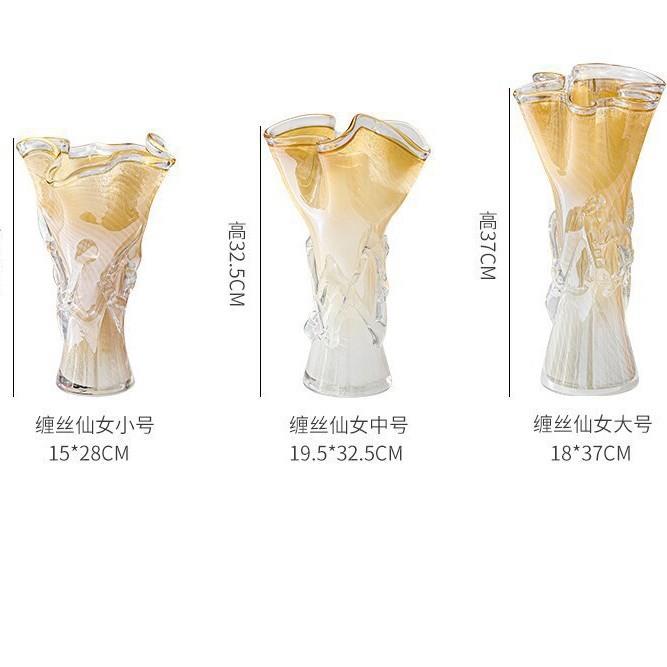 欧式轻奢琥珀色琉璃水培花瓶艺术摆件创意客厅样板间餐桌装饰花器