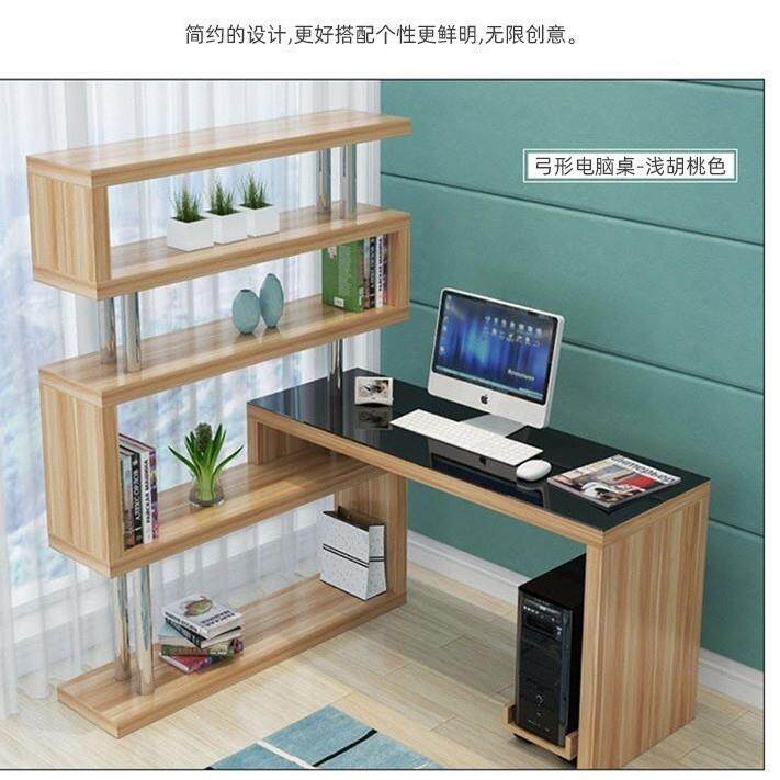 旋转电脑桌台式家用书桌简易书柜卧室桌子书架组合写字一体转角桌