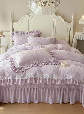 秋冬端公轻高奢牛奶ZTX2025\件绒床盖款四套保暖床单夹棉主风花边