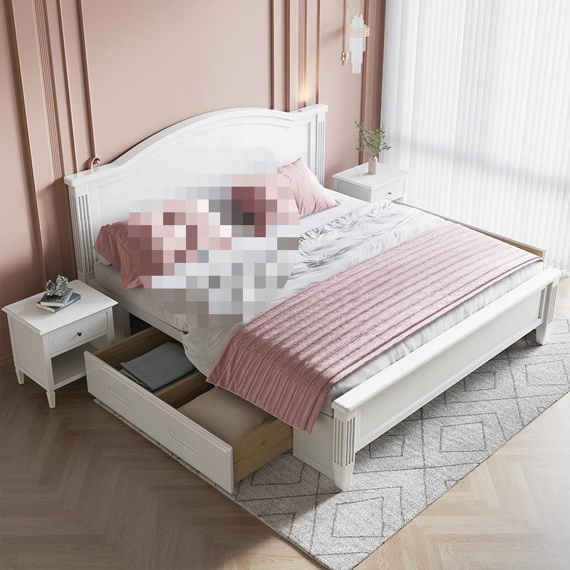 人YFWJ-W05家用床白直色工实木现代简约销储物大双架子木板床全美