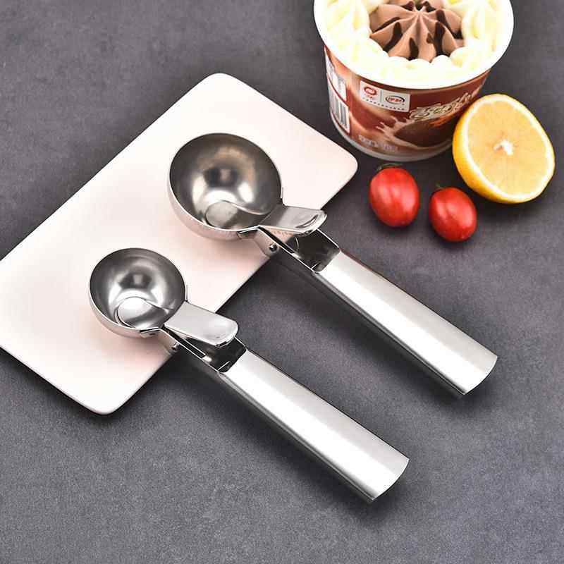 多功能不锈钢雪糕勺甜品勺水果挖球器可弹式挖球勺家用冰淇淋勺