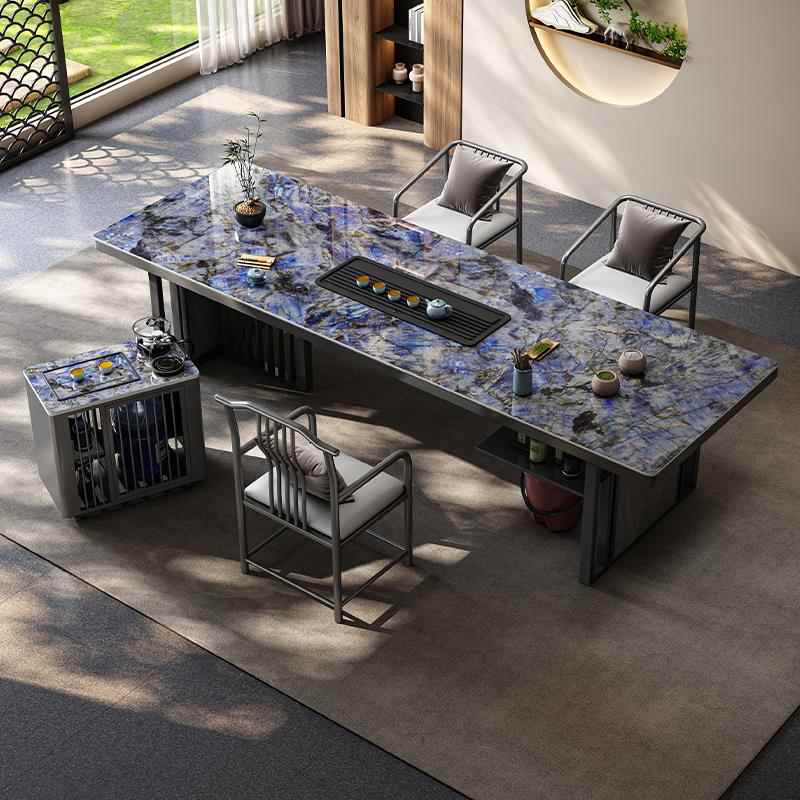 高档意客厅家用级桌感中式岩板茶桌办高公室简易泡茶式一体茶椅组